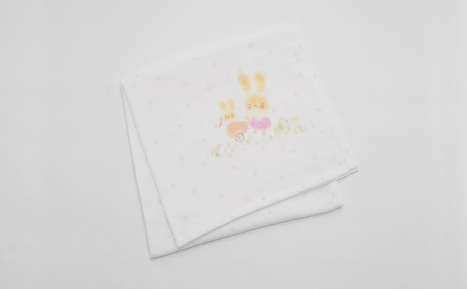 PGガーゼ　ブランケット 手描うさぎ親子 ベビー 赤ちゃん 用品 グッズ アイテム お出かけ 敷く 掛ける くるむ ガーゼケット コンパクト 外出 ベビーカー 上掛け 白 動物 