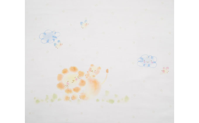 PGガーゼ　ブランケット 手描らいおん親子 ベビー 赤ちゃん 用品 グッズ アイテム お出かけ 敷く 掛ける くるむ ガーゼケット コンパクト 外出 ベビーカー 上掛け 白 動物 