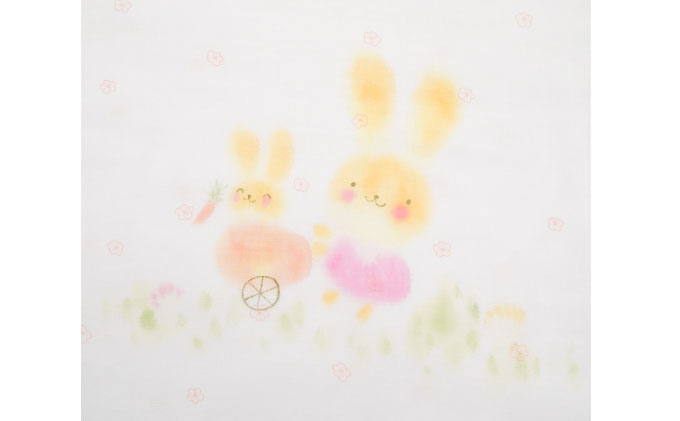 PGガーゼ　ブランケット 手描うさぎ親子 ベビー 赤ちゃん 用品 グッズ アイテム お出かけ 敷く 掛ける くるむ ガーゼケット コンパクト 外出 ベビーカー 上掛け 白 動物 
