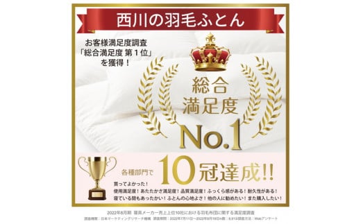 【数量限定】【西川】羽毛掛けふとん/ホワイトダックダウン85％/SL/配色ホワイト【P275W】
