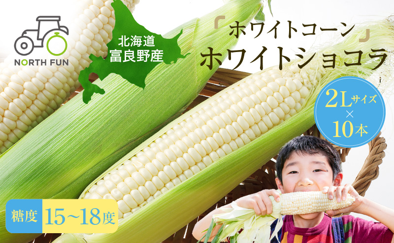 【北海道富良野市】【2026年7月中旬〜発送】北海道 富良野産 ホワイトコーン『ホワイトショコラ』BIG 2L サイズ 10本 とうもろこし (NORTH FUN) とうもろこし とうきび コーン 野菜 新鮮 甘い ジューシー 贈り物 ギフト 道産 直送 ふらの とうもろこし トウモロコシ 白とうも