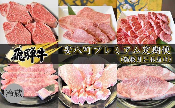 【岐阜県安八町】飛騨牛 安八町プレミアム定期便(偶数月にお届け) お肉 牛肉 国産 お家焼肉 シャトーブリアン ロース ヒレ 赤身 サイコロステーキ 肩ロース すき焼き用 サーロイン ステーキ