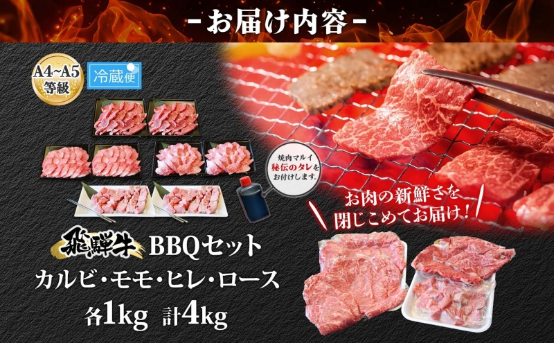 焼肉マルイ 串付き 飛騨牛BBQセット 約4kg 焼肉 串焼き BBQ セット カルビ ヒレ肉 モモ肉 ロース肉 お肉 肉 お家で簡単 本格 国産 国産牛 牛 牛肉 和牛 秘伝のたれ タレ付き 焼くだけ簡単 お取り寄せグルメ 送料無料 岐阜県 安八町