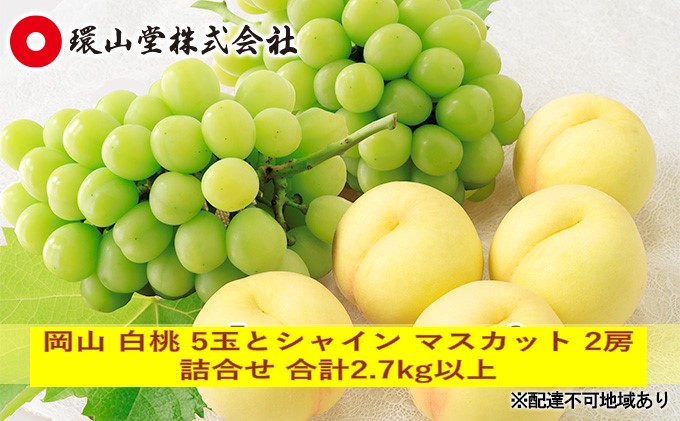 【岡山県瀬戸内市】桃 ぶどう 2026年 先行予約 岡山 白桃 5玉とシャイン マスカット 2房 詰合せ 合計2.7kg以上 もも 葡萄 岡山県産 国産 フルーツ 果物 ギフト 環山堂 上品 甘み 乳白色 人気 皮ごと 贈り物 セット