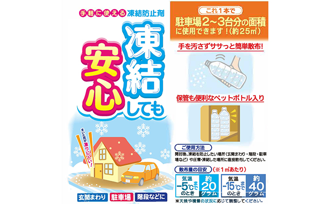 融雪剤　凍結してもササっと安心500ml×2 雑貨 日用品 凍結防止 塩化カルシウム ペットボトル 保管 スマート 散布 