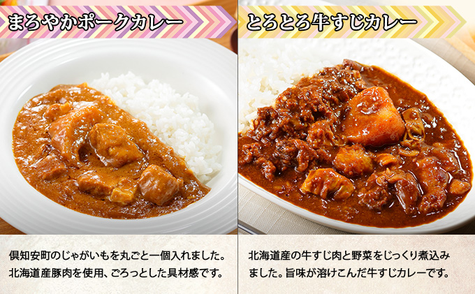 北海道 倶知安 カレー 4種 食べ比べ 各2個 計8個 中辛 スープカレー ビーフカレー ポークカレー 牛すじカレー じゃがいも 牛肉 豚肉 鶏 チキン 業務用 レトルトカレー 