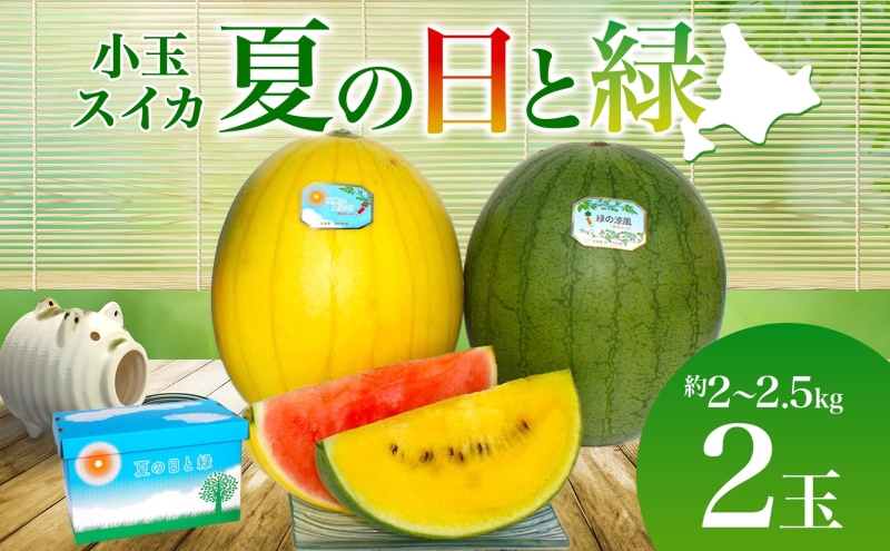 北海道 小玉 スイカ 2種 セット 夏の日と緑 2～2.5kg 2玉 赤色