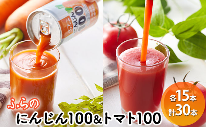 【北海道富良野市】ふらの にんじん100・ふらのトマト100 食塩無添加 160g×各15本セット  (ジュース 野菜ジュース 飲み物 缶 北海道 送料無料 道産 富良野市 ふらの)
