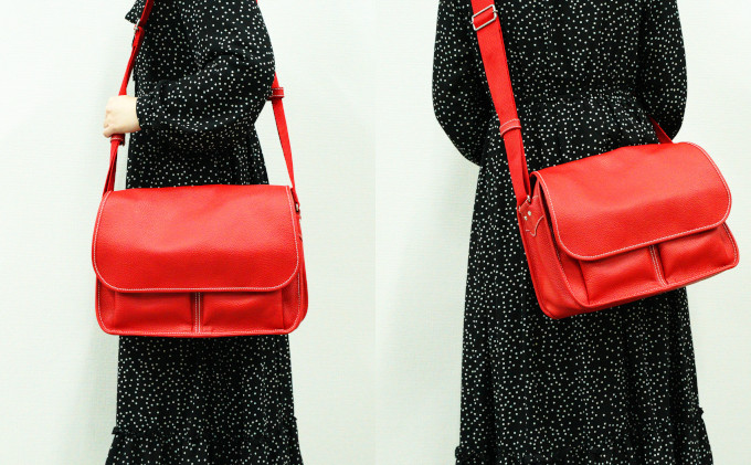 牛革 メッセンジャーバック大(赤)