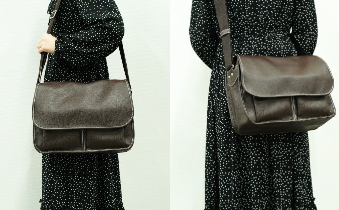 牛革 メッセンジャーバック大(ブラウン)