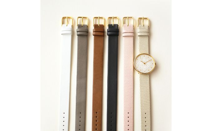 すみだ北斎美術館オリジナル 北斎 新形小紋帳 わちがひの四ツはなびし 腕時計ユニセックス ゴールド ファッション小物 シンプル デザイン 伝統素材 手作業 15mm幅 女性標準サイズ 