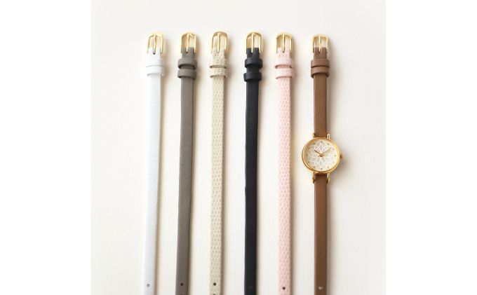 すみだ北斎美術館オリジナル 北斎 新形小紋帳 輪ちがい麻の葉 腕時計レディース ゴールド ファッション小物 シンプル デザイン 伝統素材 手作業 7mm幅 女性標準サイズ 