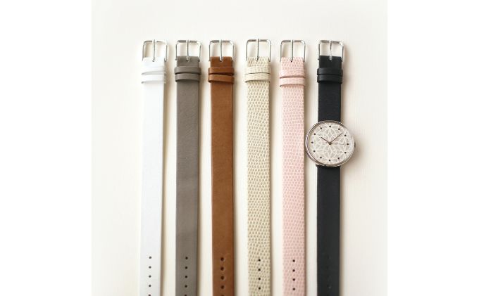 すみだ北斎美術館オリジナル 北斎 新形小紋帳 輪ちがい麻の葉 腕時計ユニセックス シルバー ファッション小物 シンプル デザイン 伝統素材 手作業 15mm幅 女性標準サイズ 