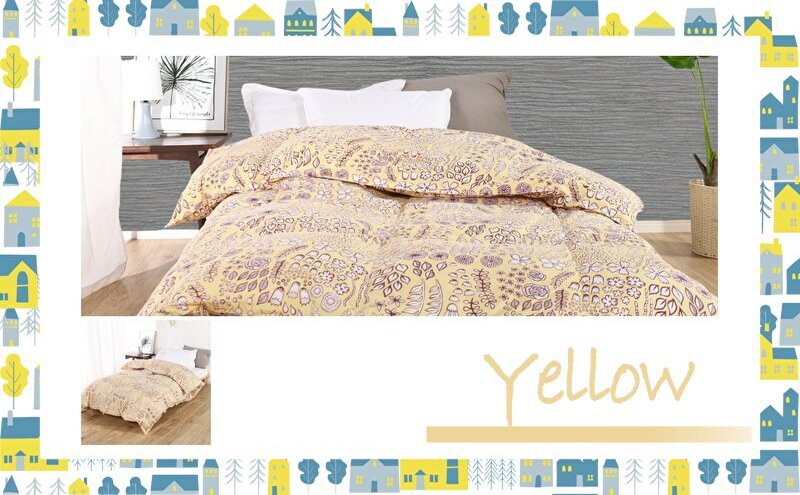 羽毛布団シングル（北欧調）掛け布団日本製ダウン90％1.0kg立体キルトイエロー 寝具 ピュアダウン 軽い 暖かい 保温力 足先ポカポカ フィット性 軽量 片寄防止 冬 冬用 