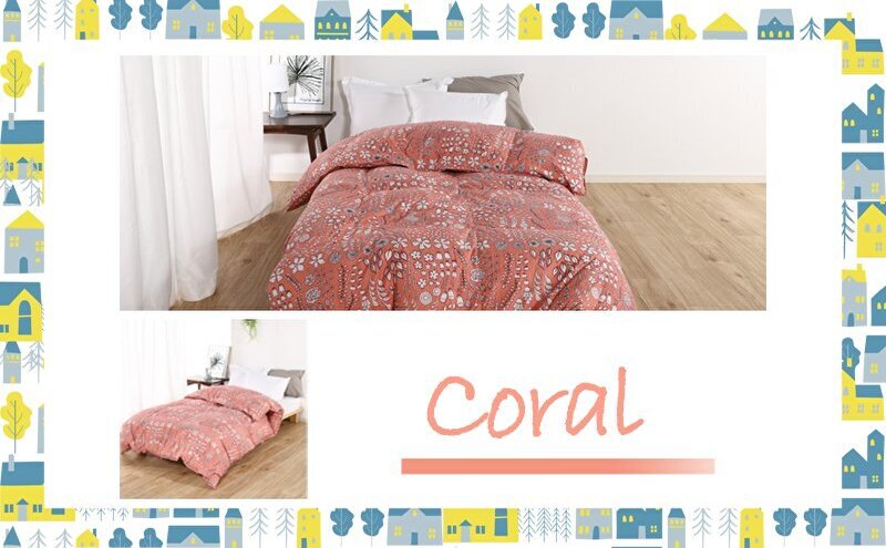 羽毛布団シングル（北欧調）掛け布団日本製ダウン90％1.0kg立体キルトコーラル 寝具 ピュアダウン 軽い 暖かい 保温力 足先ポカポカ フィット性 軽量 片寄防止 冬 冬用 