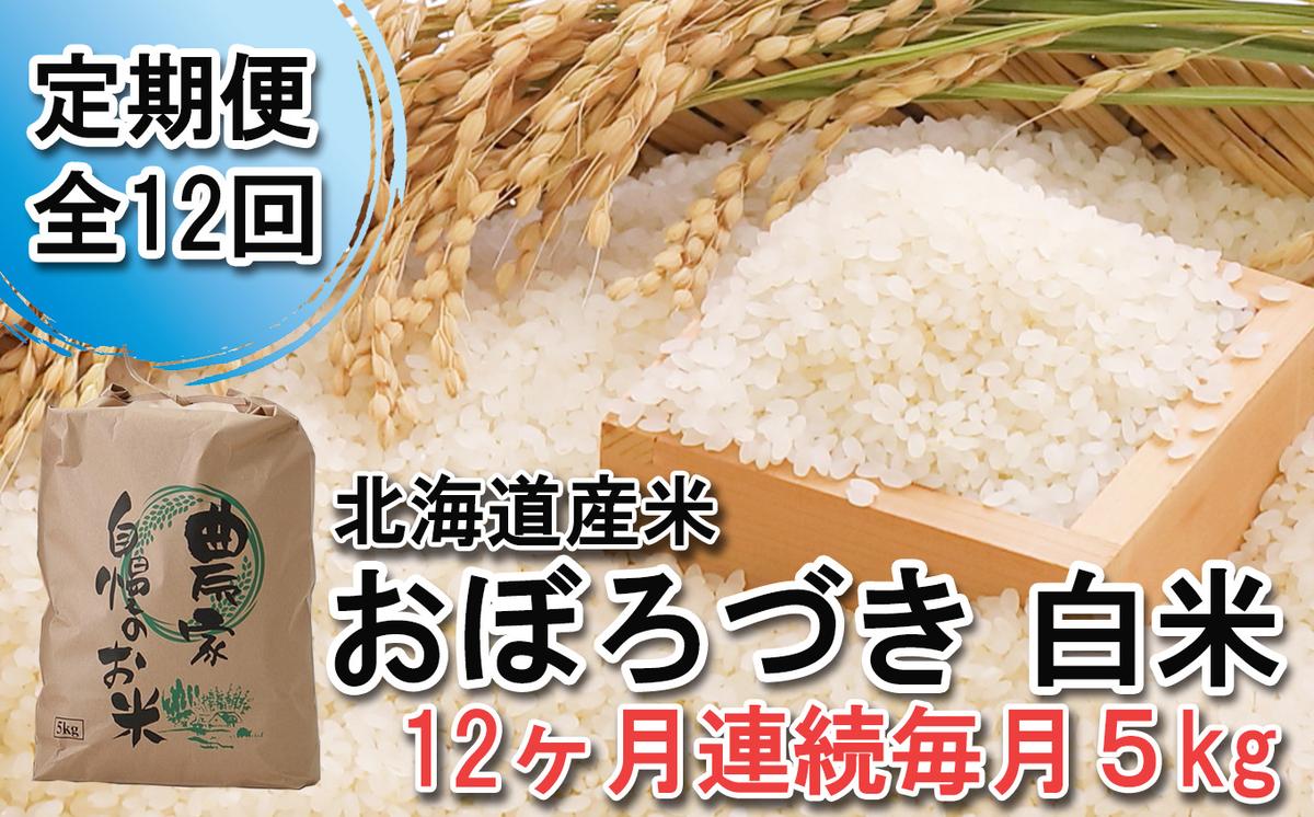 ＜ 定期便 12回 ＞ 北海道産 希少米 おぼろづき 白米 5kg 毎月12回
