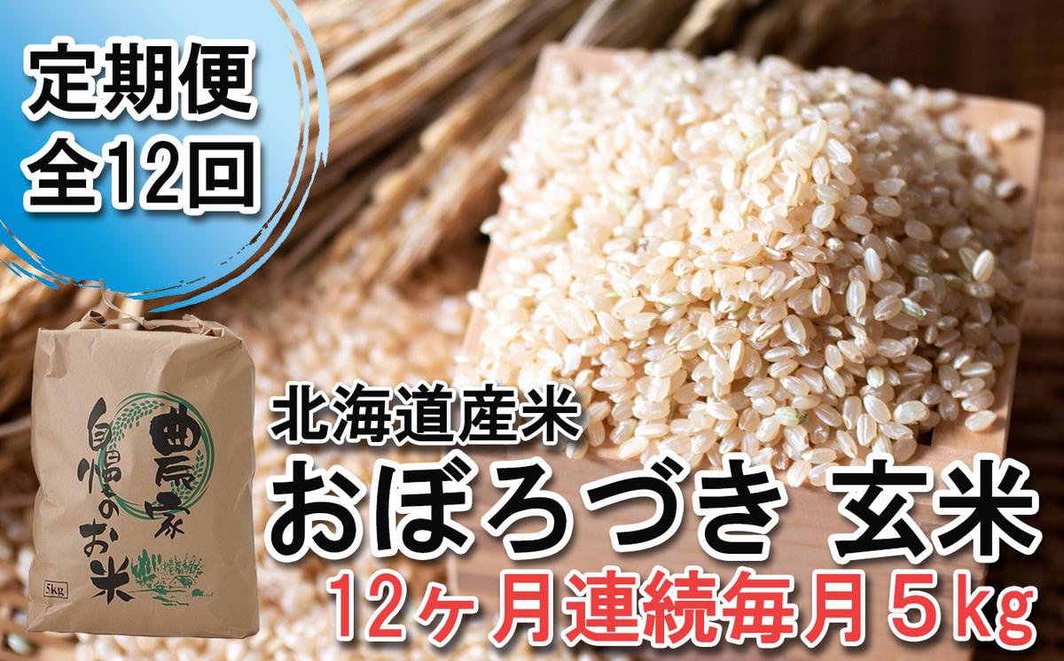 ＜ 定期便 12回 ＞ 北海道産 希少米 おぼろづき 玄米 5kg 毎月 12回