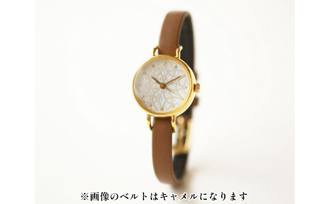 すみだ北斎美術館オリジナル 北斎 新形小紋帳 輪ちがい麻の葉 腕時計レディース ゴールド ファッション小物 シンプル デザイン 伝統素材 手作業 7mm幅 女性標準サイズ 