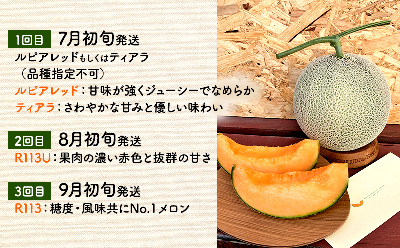北海道富良野市のふるさと納税 【2026年7～9月連続お届け】メロン 好き必見！ ふらの 赤肉 メロン3種 贅沢 定期便 北海道 富良野市 食べ比べ  (松本農園) メロン フルーツ 果物 新鮮 甘い 贈り物 ギフト 道産 ジューシー おやつ ふらの ブランド 夏