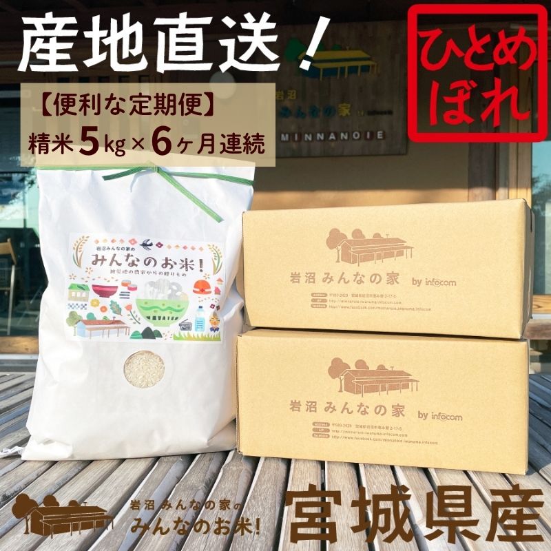 宮城県岩沼市のふるさと納税 米 定期便 6ヶ月 ひとめぼれ 5kg 合計 30kg 岩沼みんなの家 みんなのお米! 精米 お米 白米 単一原料米 ブランド米 東北 震災 支援 こめ コメ おこめ ご飯 ごはん 30キロ 6か月 6ヵ月 産地直送 送料無料 宮城県産 宮城 宮城県 岩沼市 定期 6回
