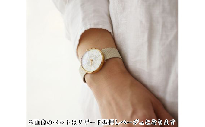 すみだ北斎美術館オリジナル 北斎 新形小紋帳 わちがひの四ツはなびし 腕時計ユニセックス ゴールド ファッション小物 シンプル デザイン 伝統素材 手作業 15mm幅 女性標準サイズ 