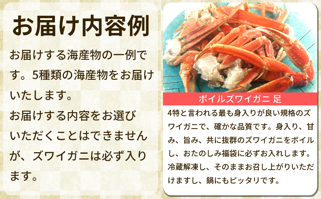 北海道の海鮮＜おたのしみ福袋＞ 訳あり ズワイガニ入り 冷凍 5種 最大2.5～3kg 魚 魚介 訳あり 蟹 カニ かに