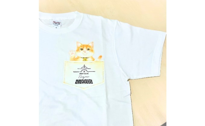 【岡山県高梁市】猫城主 さんじゅーろTシャツ(ホワイト) ファッション 猫グッズ 猫T コットン100% 猫柄 猫好き 普段使い お出かけ