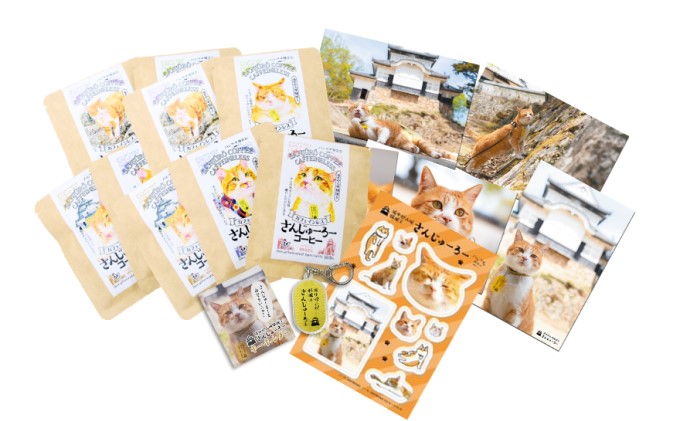 猫城主 さんじゅーろーグッズセット ドリップコーヒー 雑貨 猫グッズ オリジナルシール ポストカード キーホルダー 猫のパッケージ ブレンド モカ 