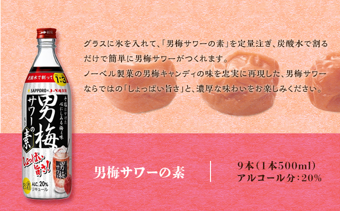 サッポロ 男梅サワー の素 9本（1本500ml） 男梅 サワー 梅味 お酒 原液 家飲み 宅飲み 晩酌 割りもの しょっぱい旨さ 濃厚な味わい 