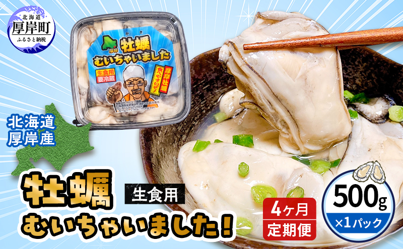 【北海道厚岸町】【 4ヵ月 定期便 】牡蠣 北海道 厚岸産 牡蠣むいちゃいました! 生食用 500g (各回500g×4ヶ月分,合計約2kg)  魚貝類 生牡蠣 マルえもん