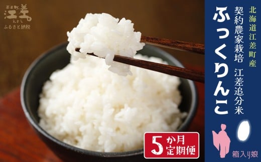 [数量・期間限定受付][定期便5か月]契約農家栽培 江差追分米『ふっくりんこ』[5kg×5回]令和7年産 2025年産 北海道江差町産 北海道米 白米 精米 お米 おこめ こめ ご飯 ごはん 農家直送 単一原料米 ブランド米 ふっくら食感、ここちよい甘さ
