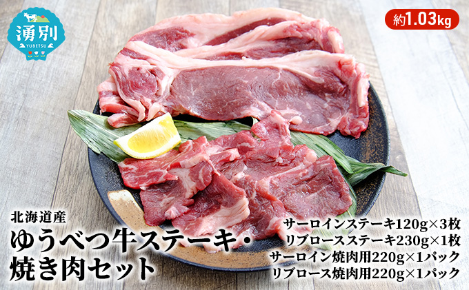 北海道産 ゆうべつ牛 ステーキ・焼き肉セット A 約1.03kg 赤身 牛肉 冷凍 湧別牛 冷凍 国産 遺伝子 オホーツク お肉 焼肉 バーベキュー 