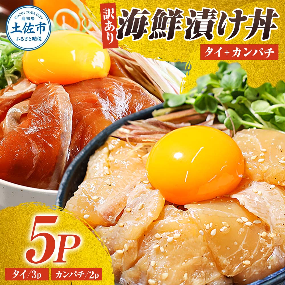 訳あり海鮮漬け丼（タイ3P・カンパチ2P）セット 漬け丼 漬け 鯛 かんぱち 勘八 白身魚 食べ比べ 海鮮 魚 冷凍 食品 保存食 小分け 高知 土佐 海鮮丼 漬け丼 ぶっかけ 鯛めし 惣菜 そうざい 訳アリ わけあり 不揃い 規格外 故郷納税 返礼品