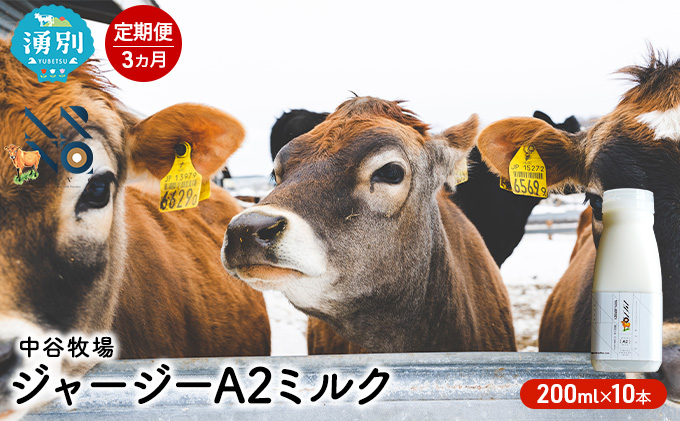 【3カ月定期便】中谷牧場 ジャージー A2ミルク 200ml×10本 ジャージー牛 やさしい 国産 オホーツク北海道 牛乳北海道産 ジャージー牛乳 飲み物 朝食 生乳 牧場のミルク 牧場の牛乳 こども 
