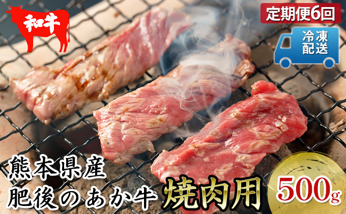 定期便6回 肥後のあか牛 焼肉用 約500g お肉 牛肉 バーベキュー 家族 すき焼き パーティー お家時間 