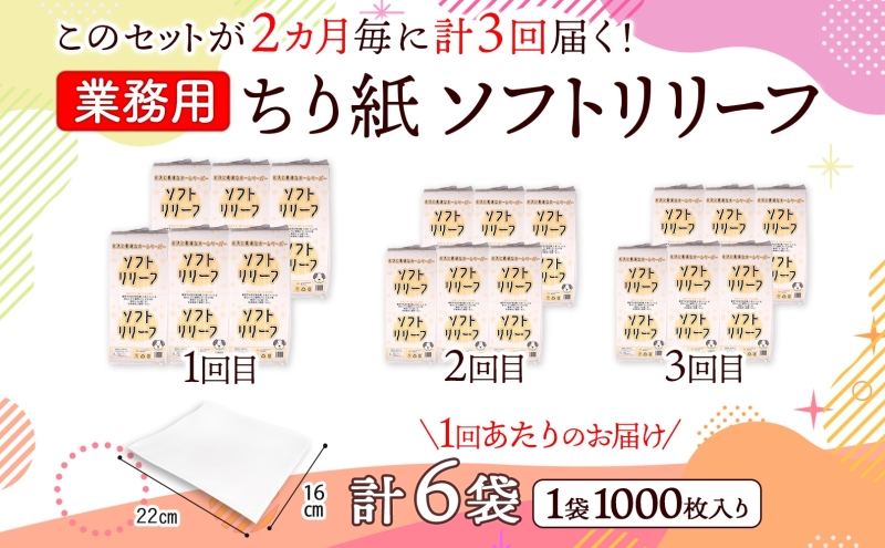 定期便 2ヶ月毎3回お届け ちり紙 リリーフ 1000枚×6袋 紙 無香料 ティッシュペーパー 落とし紙 ペーパー 紙 紙製品 日用品 消耗品 紙製品 ストック 備蓄 生活必需品 エコ まとめ買い トイレに流せる 介護 川一製紙 送料無料 岐阜県 美濃市