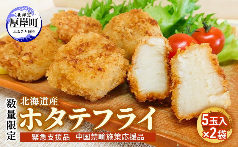 【北海道厚岸町】数量限定 北海道産 ホタテフライ 5玉入×2袋 (合計10玉,約380g) 帆立 ほたて 簡単 おかず 魚貝 加工食品 大きなホタテ ジューシー 油で揚げるだけ 惣菜 揚げ物 つまみ お弁当 帆立のフライ
