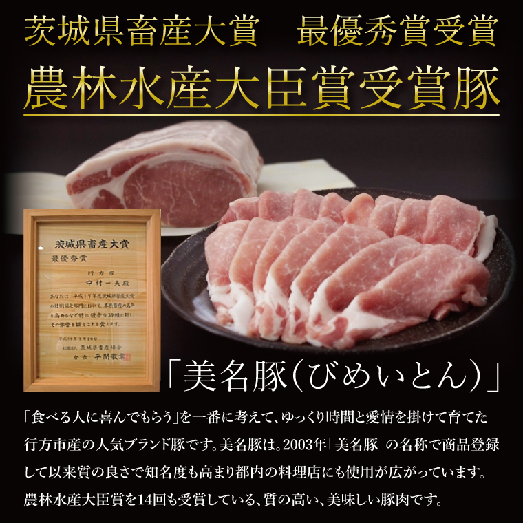茨城県行方市のふるさと納税 J-11 【美明豚×常陸牛】1kgスライスセットB（美明豚もも600g×常陸牛もも400g）