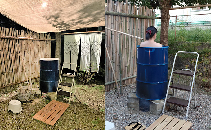 ドラム缶風呂と囲炉裏バーベキュー体験（2名） 体験チケット 入浴券 BBQ レジャー 五右衛門風呂 囲炉裏端 抹茶体験 日帰り利用 日本家屋 