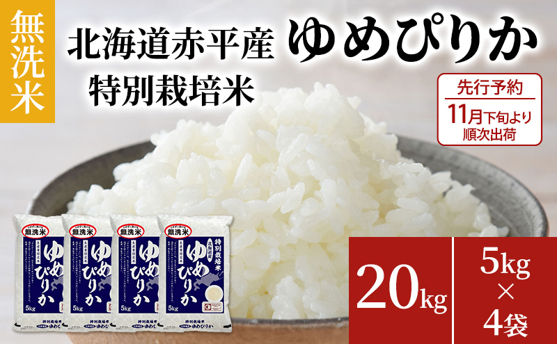 【北海道赤平市】【先行予約2025年産米・11月下旬より順次出荷】無洗米 北海道赤平産 ゆめぴりか 20kg (5kg×4袋) 特別栽培米 米 北海道 お米 ふるさと納税