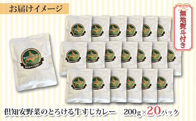 【CF】無地熨斗 北海道 倶知安 牛すじカレー 200g 20個 中辛 レトルト食品 加工品 時短 牛すじ 野菜 じゃがいも お取り寄せ グルメ 詰め合わせ 倶知安町 保存食 スパイシー おかず　【レトルト・牛すじカレー・中辛】 お肉 牛肉 