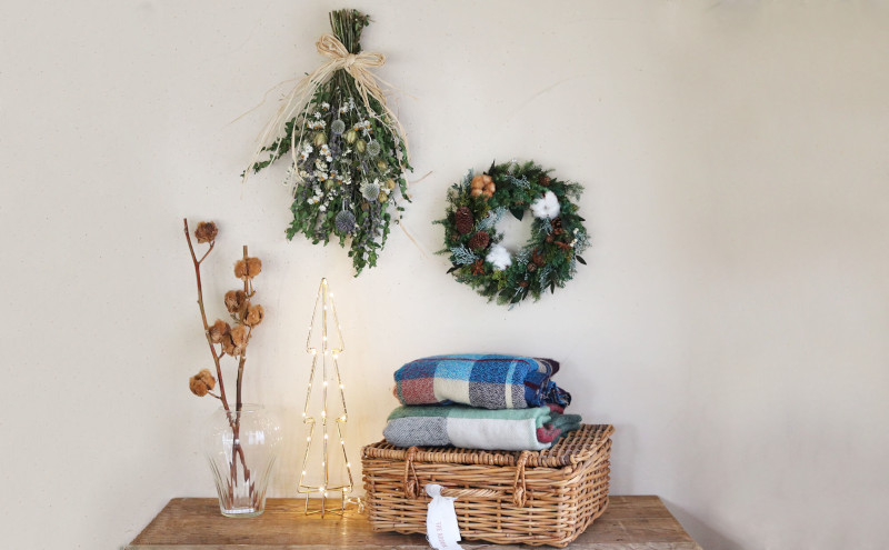 富良野 花七曜 綿の実と木の実のグリーンリース ◇ プリザーブド