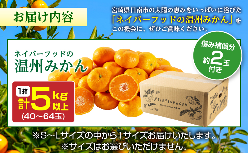 宮崎県日南市のふるさと納税 ネイバーフッド 温州みかん 計5kg以上 傷み補償分付き 期間限定 数量限定 フルーツ 果物 くだもの ミカン 柑橘 オレンジ 人気 国産 食品 デザート おやつ おすすめ 産地直送 おすそ分け ギフト 贈り物 特産品 宮崎県 日南市 送料無料_BB157-25