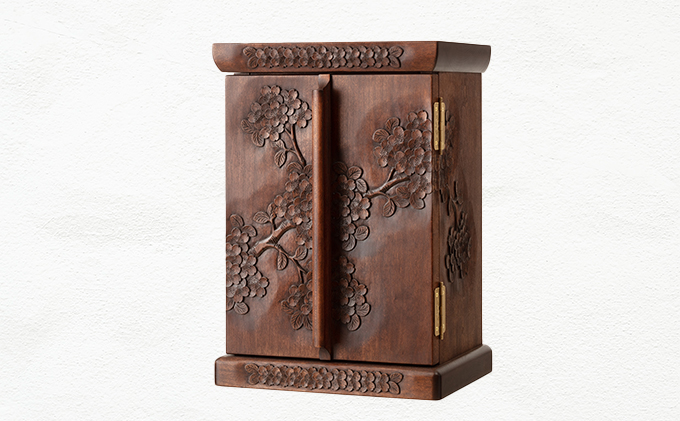 軽井沢彫 一彫堂 お仏壇 2枚扉 小 工芸品 職人手作り 桜の彫刻