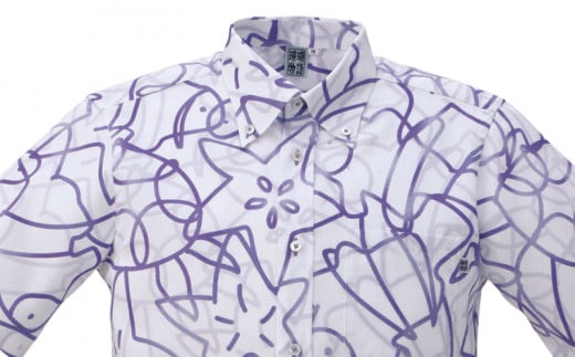 紳士用かりゆしウェア　クマノミと亀とヒトデ柄　ライラック【Ｍサイズ】S1829