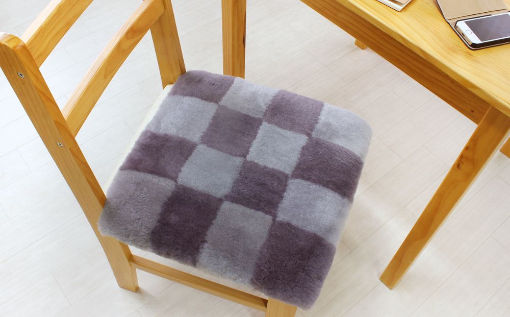 奈良 (株)マスダ製 ムートン座布団 2枚組 チェック柄 ネイビー 40cm