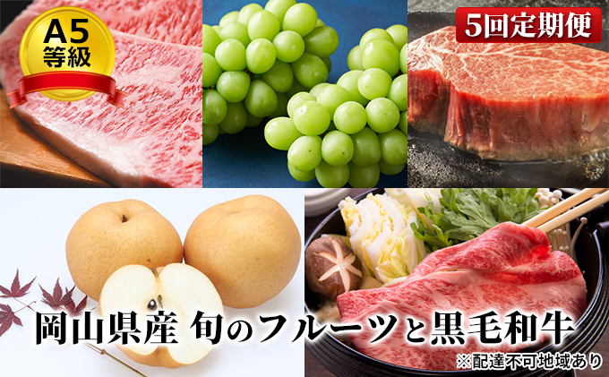 フルーツ 肉 2026年 先行予約 晴れの国 おかやま の 旬のフルーツと A5等級 黒毛 和牛 5回 定期便 ぶどう 牛肉 梨 岡山県産 国産 ギフト