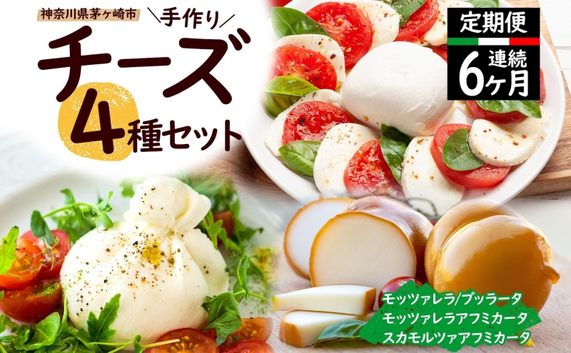 【神奈川県茅ヶ崎市】6ヶ月定期便 チーズ 4種 詰め合わせ 各1個 Osteria e Bottega S モッツァレラ ブラッターチーズ スカモルツァアフミカータ 神奈川県 茅ケ崎市 加工食品 乳製品 牛乳 手作業 ミルク 銀賞 幻のチーズ スモーク 塩漬け 美味しい  おつまみ ピザ
