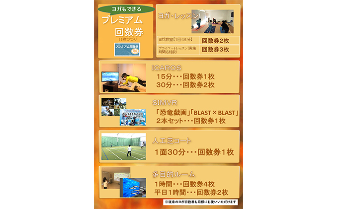 チケット ふれあい健康アイランド プレミアム 回数 利用券 健康維持 運動施設 VR 人工芝コート カラオケ ヨガ 遊び 運動 