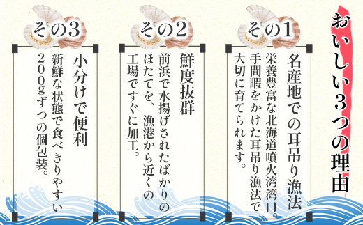 北海道噴火湾湾口産 ほたて お刺身用 ほたて貝柱 400g (200g×2袋) 2年貝 帆立